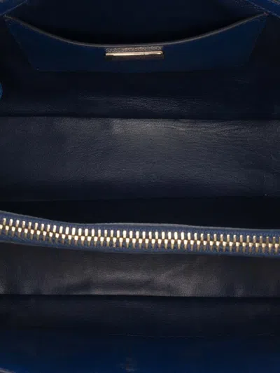 Pre-owned Prada 2013-2025 Saffiano Cuir Open Promenade Satchel In Blue