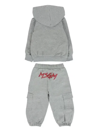 Msgm Grey Suit For Baby Boy With Logo In Gray