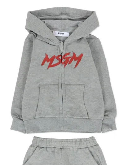 Msgm Grey Suit For Baby Boy With Logo In Gray