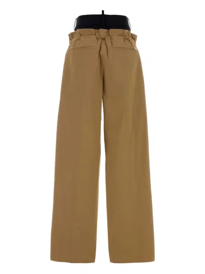 Dsquared2 Wide Leg Poplin Trousers Drawstring Waist In Brown