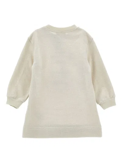 Monnalisa Kids' White Crewneck With Bow Detail On The Front And Print On The Front In Cotton Blend Girl In Neutral