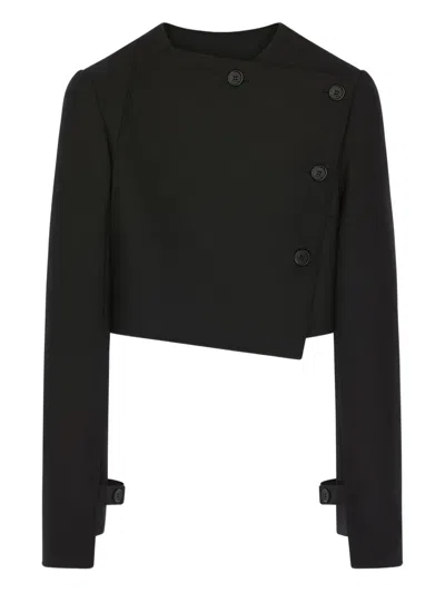 Courrèges Asymmetric Double Breasted Wool Blend Jacket In Black