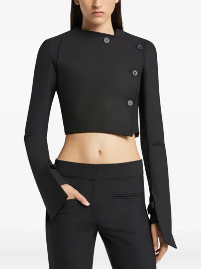 Courrèges Asymmetric Double Breasted Wool Blend Jacket In Black