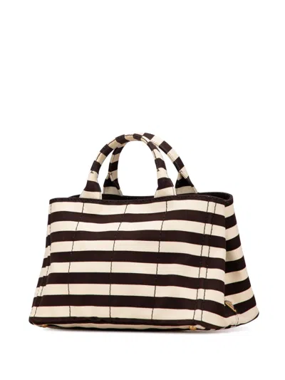 Pre-owned Prada 2013-2025 Canvas Canapa Righe Striped Satchel In Brown