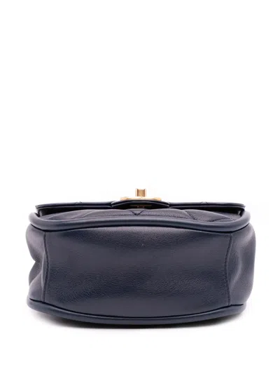 Pre-owned Chanel 2021-2025 Mini Cc Quilted Calfskin Round Moon Messenger Flap Satchel In Blue