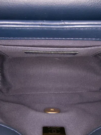 Pre-owned Chanel 2021-2025 Mini Cc Quilted Calfskin Round Moon Messenger Flap Satchel In Blue