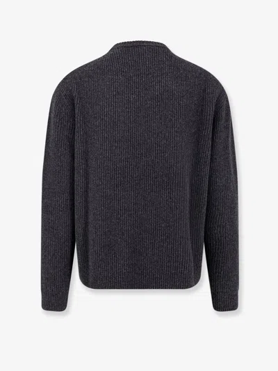 Gucci Grey Crewneck Sweater With Logo Lettering Embroidery On The Front In Wool Man In Gray