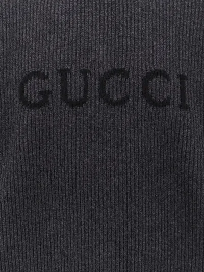 Gucci Grey Crewneck Sweater With Logo Lettering Embroidery On The Front In Wool Man In Gray