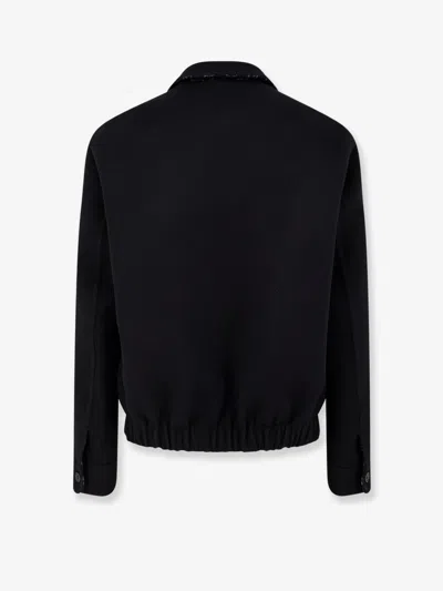 Gucci Men Black Jacket With Classic Collar And Web Motif On The Waist In Cotton Man