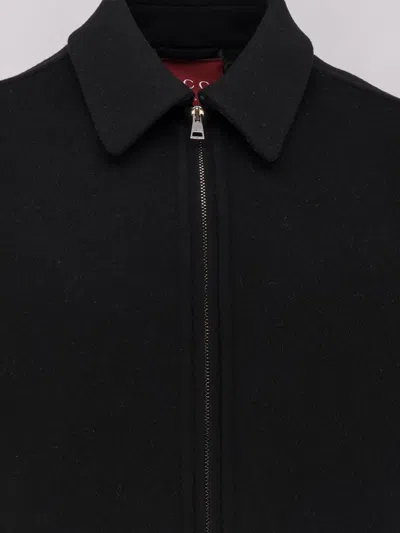 Gucci Men Black Jacket With Classic Collar And Web Motif On The Waist In Cotton Man
