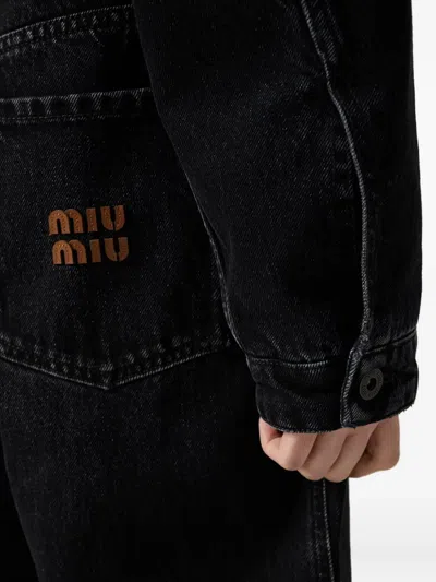 Miu Miu Cropped Jacket With Long Sleeves And Frayed Hem In Black