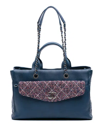 Pre-owned Chanel 2016-2017 Large Caviar And Tweed Coco Break Shopping Tote Satchel In Red