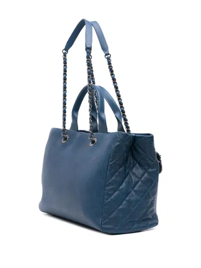 Pre-owned Chanel 2016-2017 Large Caviar And Tweed Coco Break Shopping Tote Satchel In Red