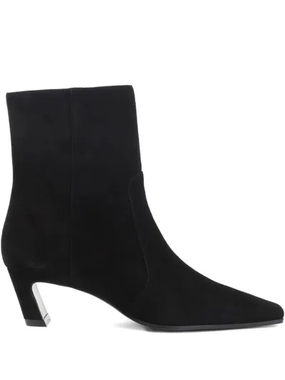 Stuart Weitzman Pointed Toe Ankle Boots With Mid-height Heel In Black