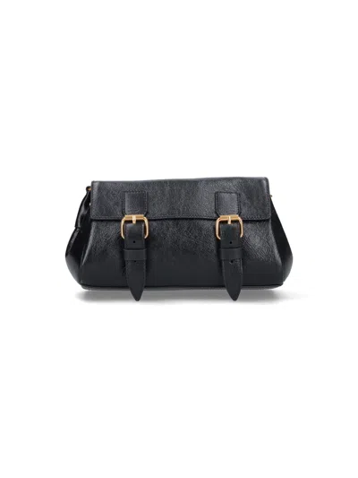 Dries Van Noten Textured Leather Shoulder Bag With Gold-tone Buckle Closure In Black