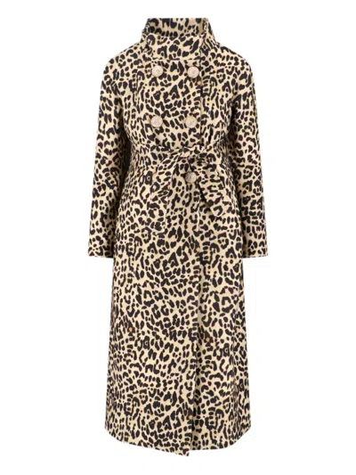 Valentino Leopard Print Double Breasted Coat With Belt In Multi