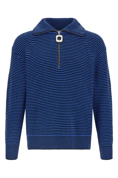 Jw Anderson Blue Sweater With Half Zip Closure On The Front In Cotton Piquet Man In Blue