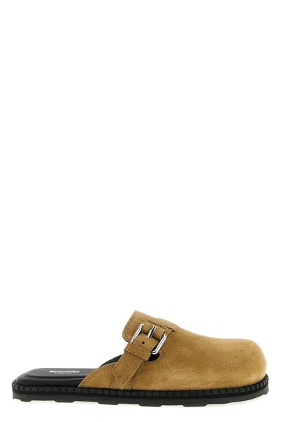 Moschino Suede Mules Featuring Buckle Detail In Brown