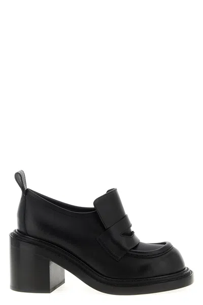 Moschino Block Heel Loafers Pull Tab In Black