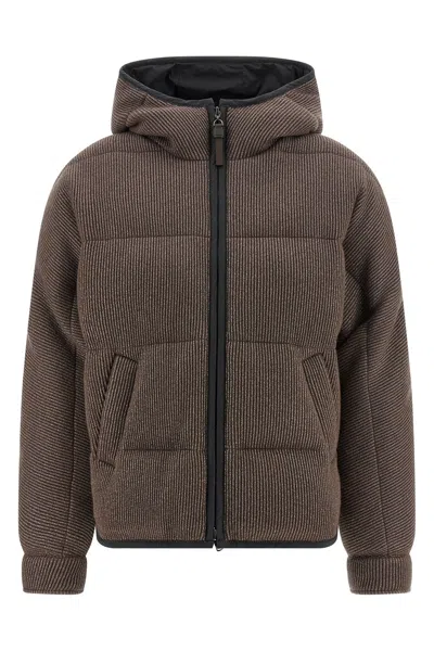 Brunello Cucinelli Lame Wool Down Jacket In Animal Print