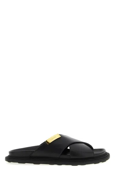 Moschino Leather Sandals In Black