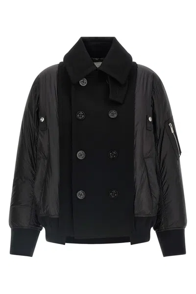 Sacai Double-breasted Down Jacket In Black