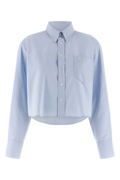 Ami Alexandre Mattiussi Blue Cotton Ami De Coeur Cropped Oversized Shirt Blue