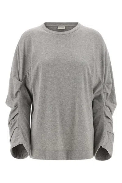 Dries Van Noten T-shirt With Pleated Sleeves Heynas In Gray