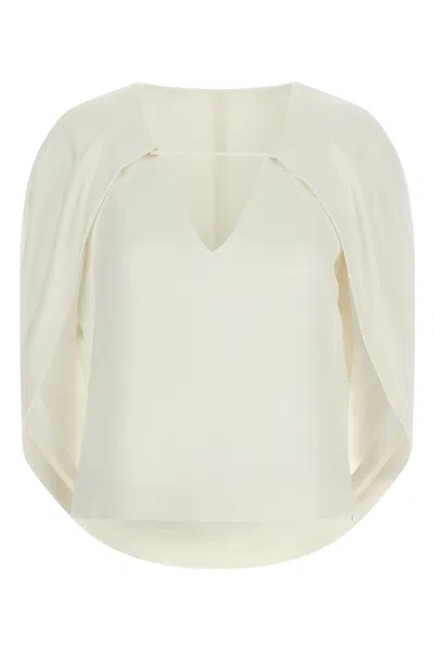 Alberta Ferretti Cape-inspired Stretch Cady Top With Draped Elegance In White