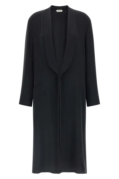Alberta Ferretti Longline Shawl Collar Silk Coat In Black