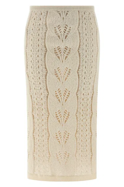 Ermanno Scervino Longuette Tricot Wool Skirt With Tulle Lining In Multi