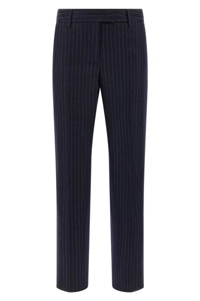 Alberto Biani Pinstripe Trousers With Belt Loops And Pocket In Blue