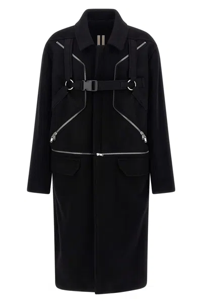 Rick Owens Long Sleeve Collared Coat Front Pockets In Black