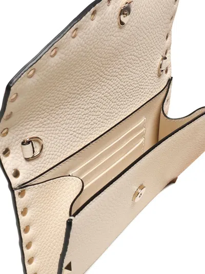 Valentino Rockstud Leather Wallet With Chain In Neutral
