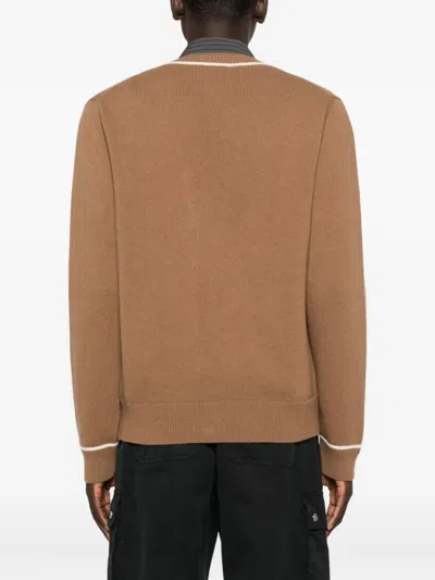 Dolce & Gabbana Crewneck Sweater With Ribbed Cuffs And Pockets In Brown