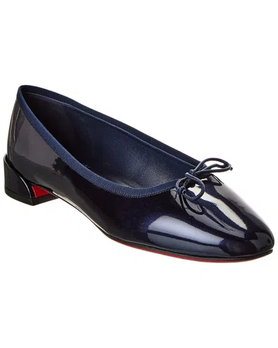Christian Louboutin Almond Toe Bow Detail Patent Leather Ballerina Shoes In Blue