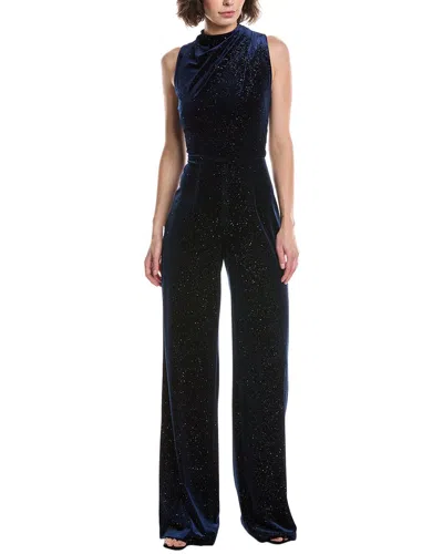 Black Halo Corrine Velvet Wide Leg Jumpsuit In Deep Wave In Blue