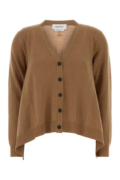 Alexander Mcqueen Biscuit Cashmere Blend Oversize Cardigan In Brown