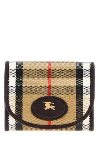 Burberry Compact Wallet With Leather Inserts In Check Pattern In Multi