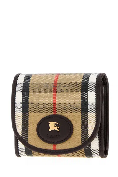 Burberry Compact Wallet With Leather Inserts In Check Pattern In Multi