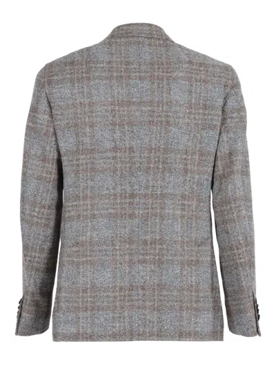 Luigi Bianchi Double-breasted Jacket With Classic Plaid Pattern And Peak Lapels In Gray