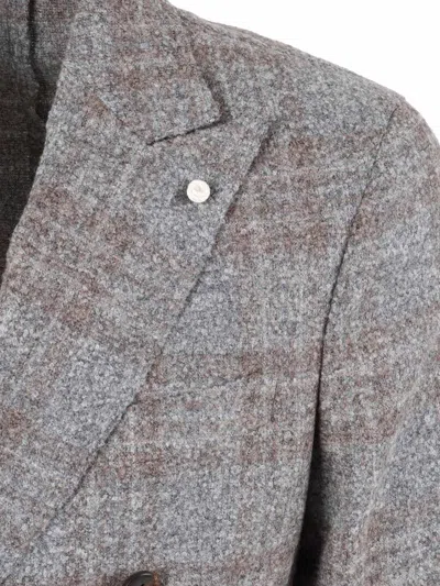 Luigi Bianchi Double-breasted Jacket With Classic Plaid Pattern And Peak Lapels In Gray