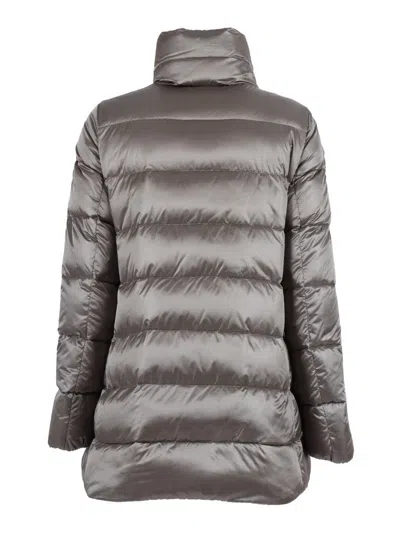 Moorer Long Quilted Down Jacket With High Collar In Metallic
