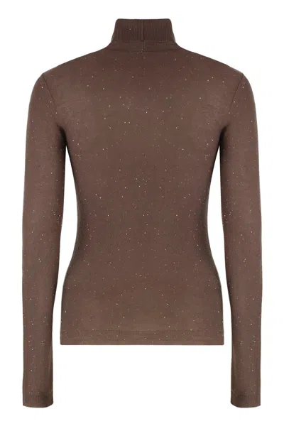Fabiana Filippi Turtleneck Slim Fit Top With Sparkling Detail In Brown