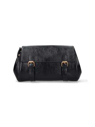 Dries Van Noten Textured Leather Shoulder Bag With Gold-tone Buckle Closure In Black