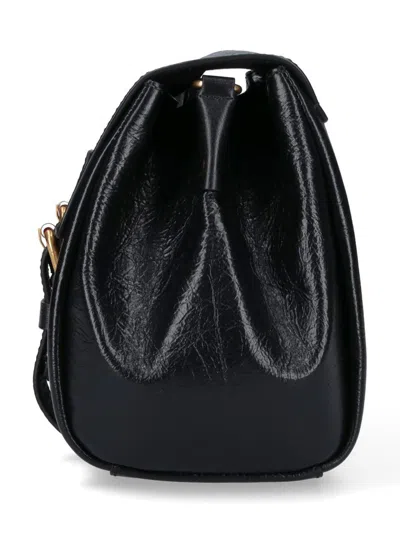 Dries Van Noten Textured Leather Shoulder Bag With Gold-tone Buckle Closure In Black