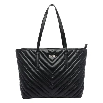 Liu •jo Chevron Pattern Quilted Tote Bag With Straps In Black