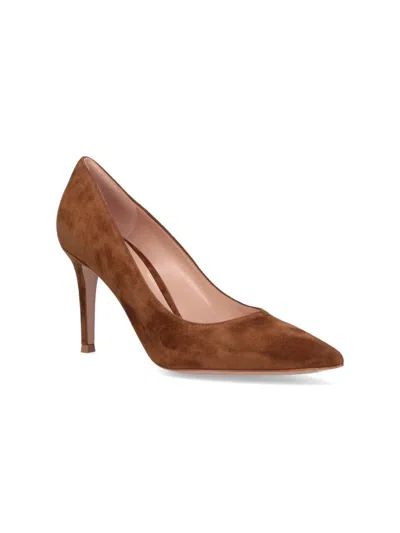 Gianvito Rossi Pointed-toe Suede Stiletto Pumps With Leather Sole In Brown