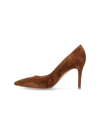 Gianvito Rossi Pointed-toe Suede Stiletto Pumps With Leather Sole In Brown