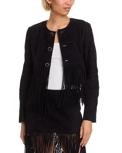 Frame Double-layered Fringed Leather Jacket In Black
